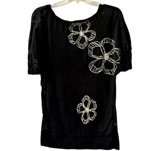 Black Top with White Floral Design